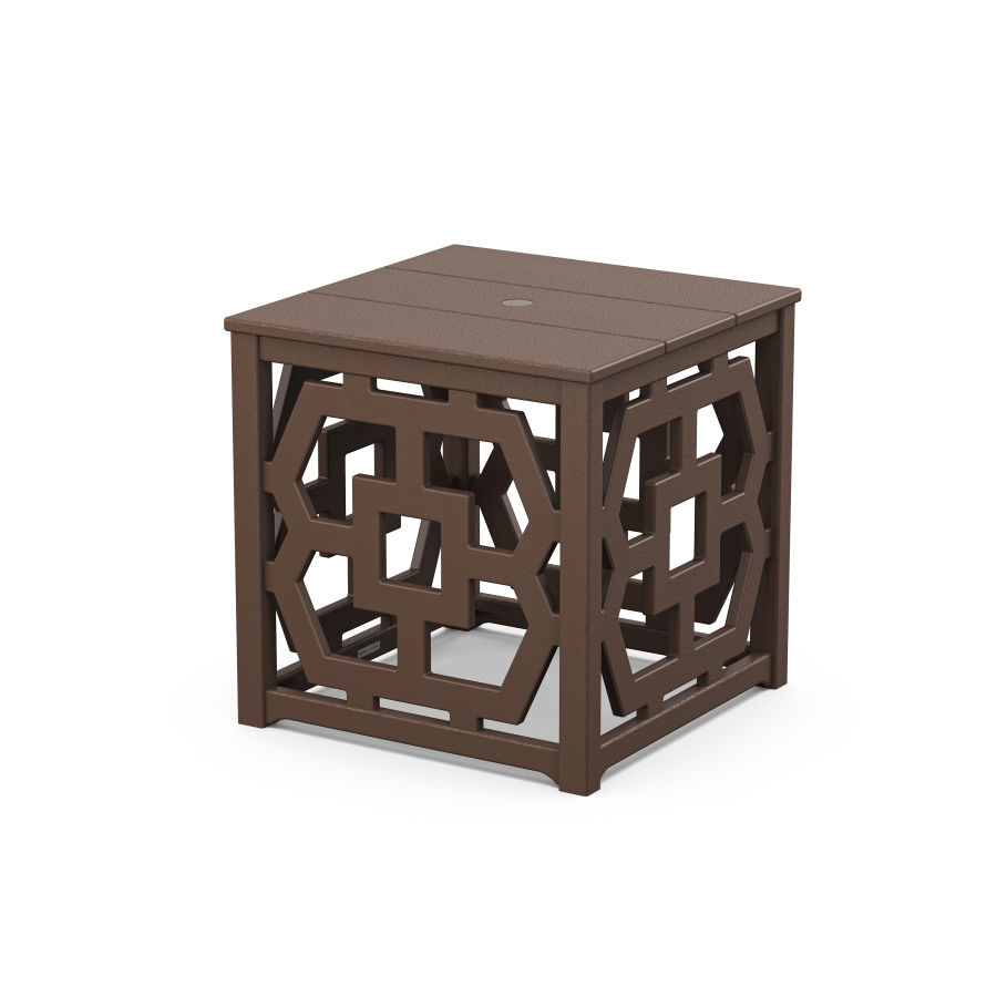 POLYWOOD Chinoiserie Umbrella Stand Accent Table in Mahogany