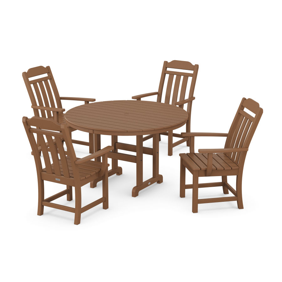 POLYWOOD Country Living 5-Piece Round Farmhouse Dining Set in Teak