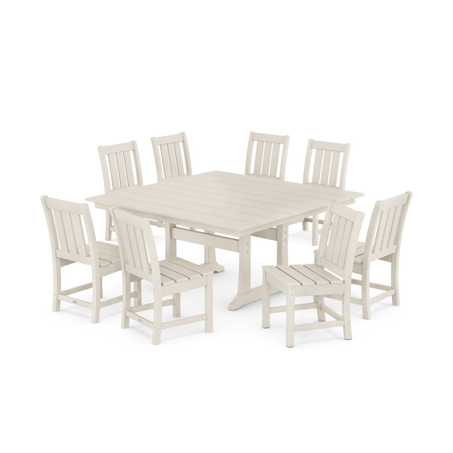 POLYWOOD Oxford Side Chair 9-Piece Square Farmhouse Dining Set with Trestle Legs in Sand