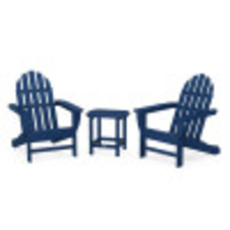 POLYWOOD Classic Adirondack 3-Piece Set with South Beach 18" Side Table in Navy