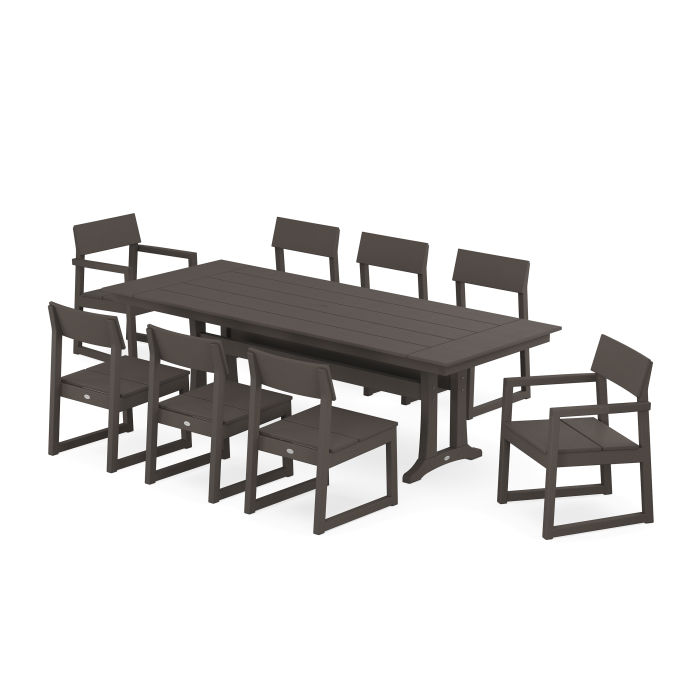 POLYWOOD EDGE 9-Piece Farmhouse Dining Set with Trestle Legs in Vintage Finish