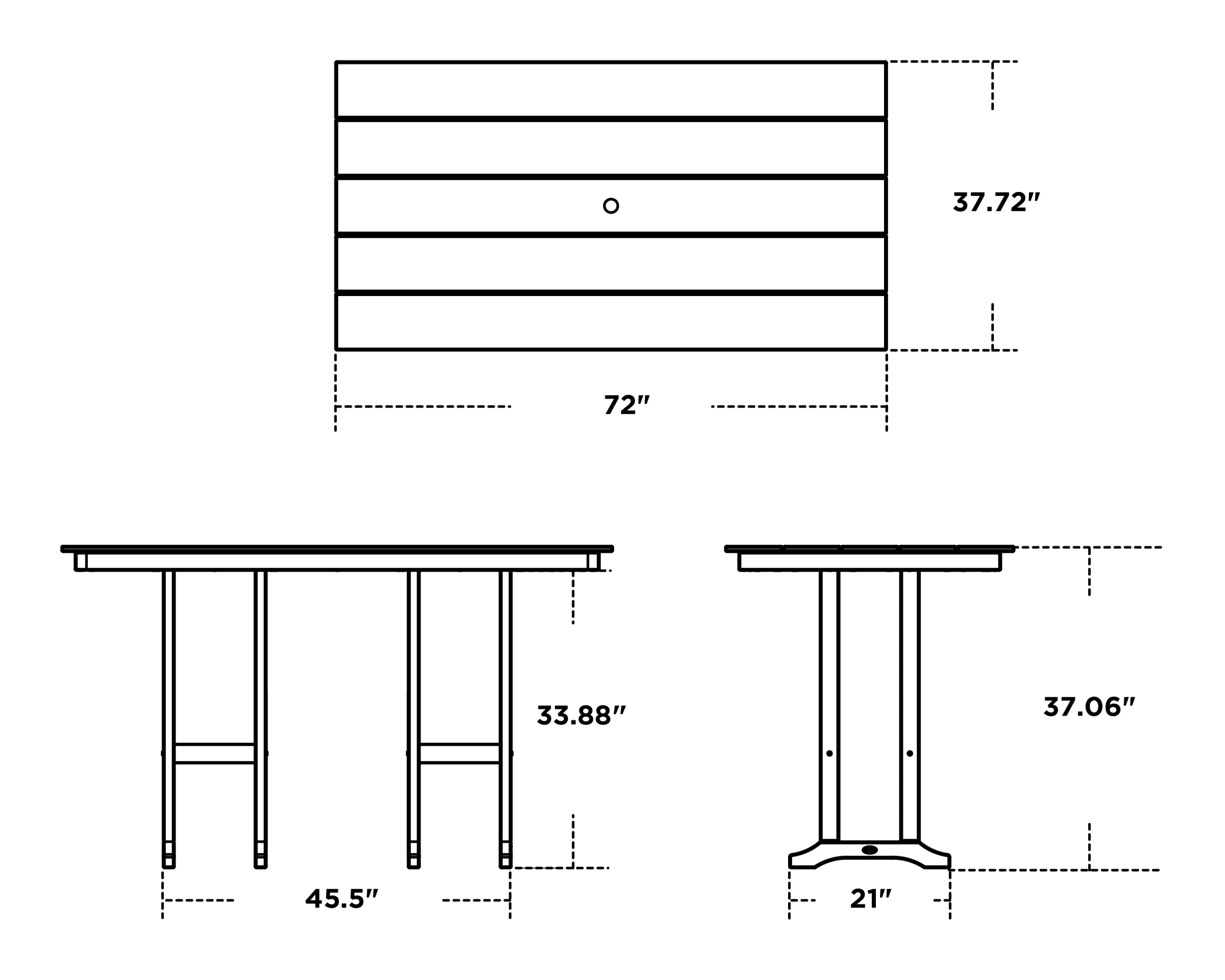 Dimensions for Farmhouse 37" x 72" Counter Table
