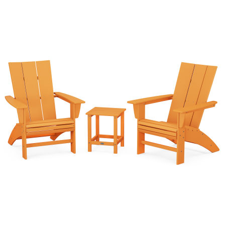 Modern 3-Piece Curveback Adirondack Set with Long Island 18" Side Table in Tangerine