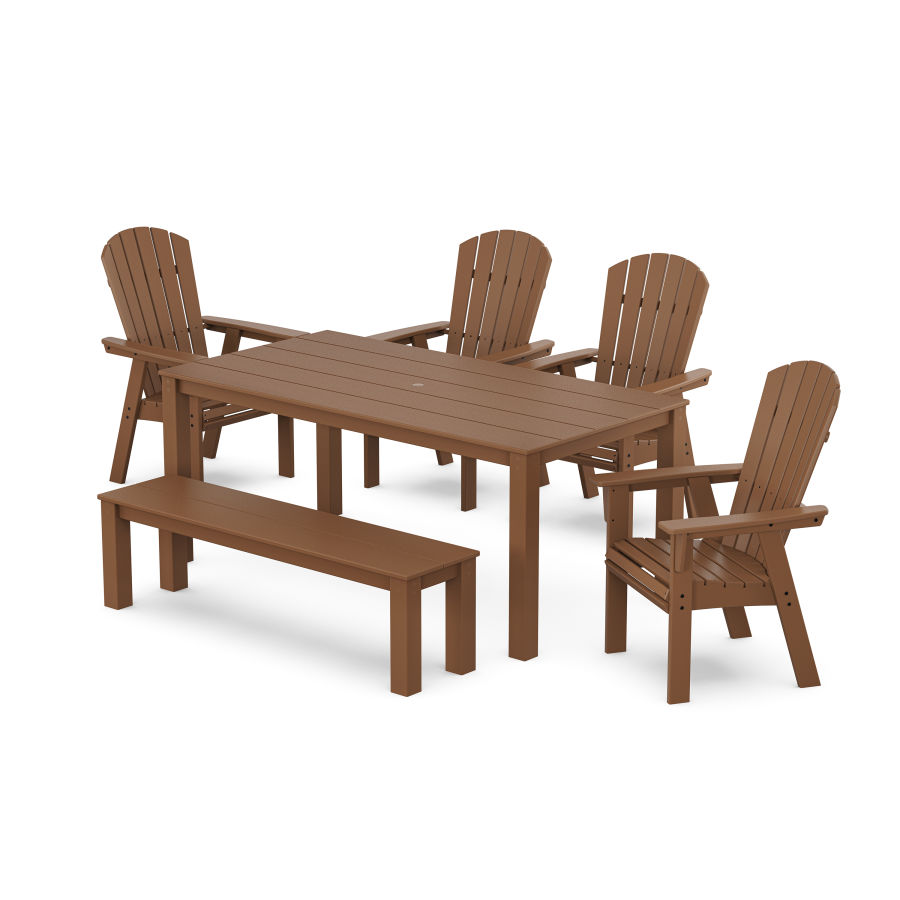 POLYWOOD Nautical Curveback Adirondack 6-Piece Parsons Dining Set with Bench in Teak