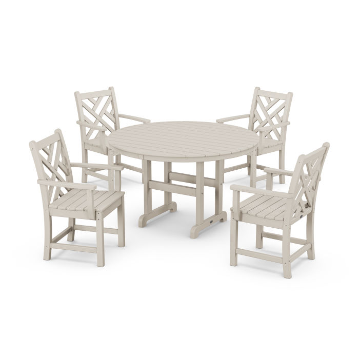 POLYWOOD Chippendale 5-Piece Round Farmhouse Dining Set