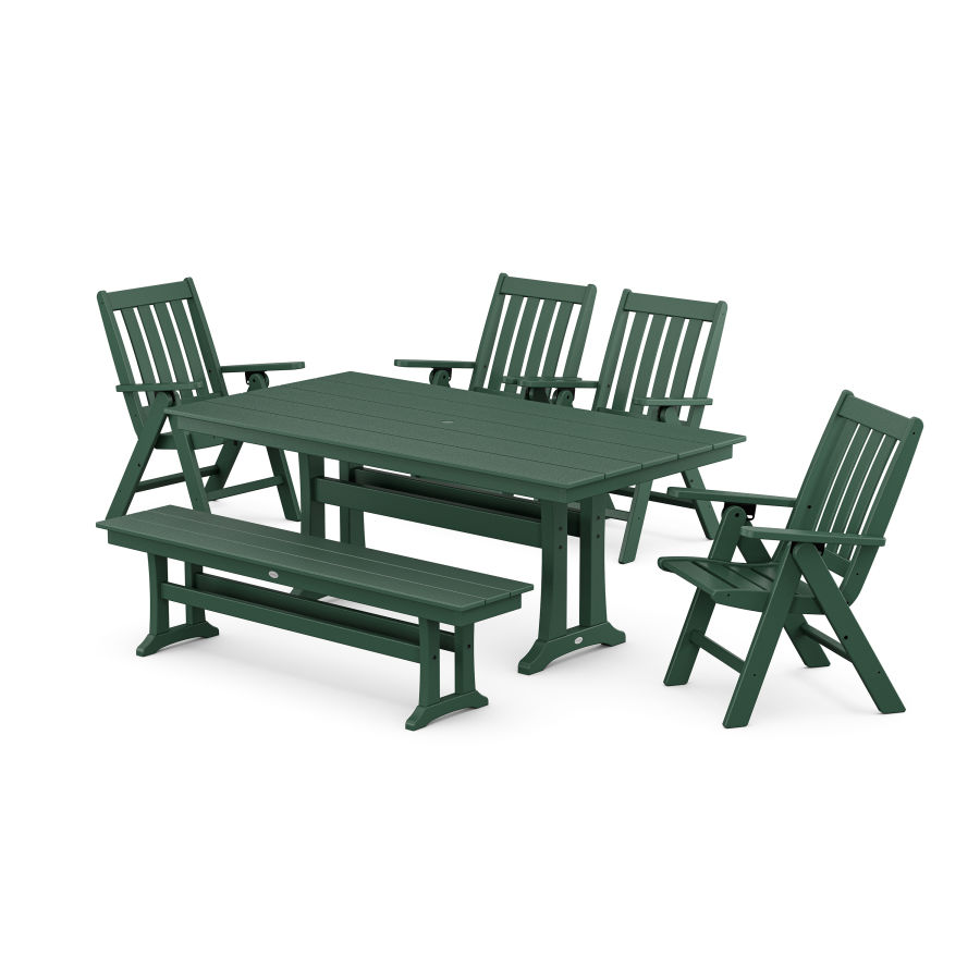 POLYWOOD Vineyard 6-Piece Farmhouse Folding Dining Set with Bench in Green