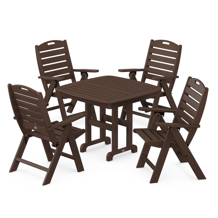 POLYWOOD Nautical Folding Highback Chair 5-Piece Dining Set in Mahogany