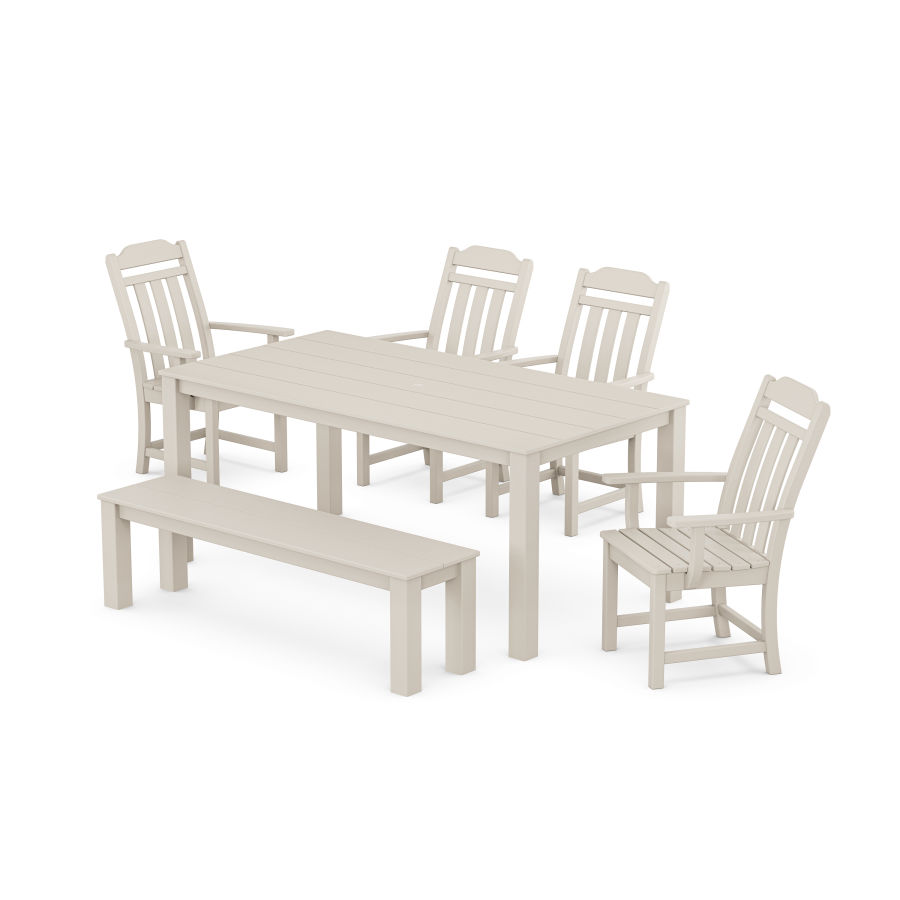 POLYWOOD Country Living 6-Piece Parsons Dining Set with Bench in Sand