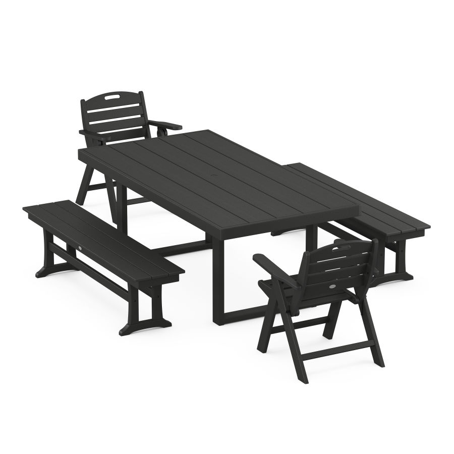 POLYWOOD Nautical Lowback 5-Piece Dining Set in Black