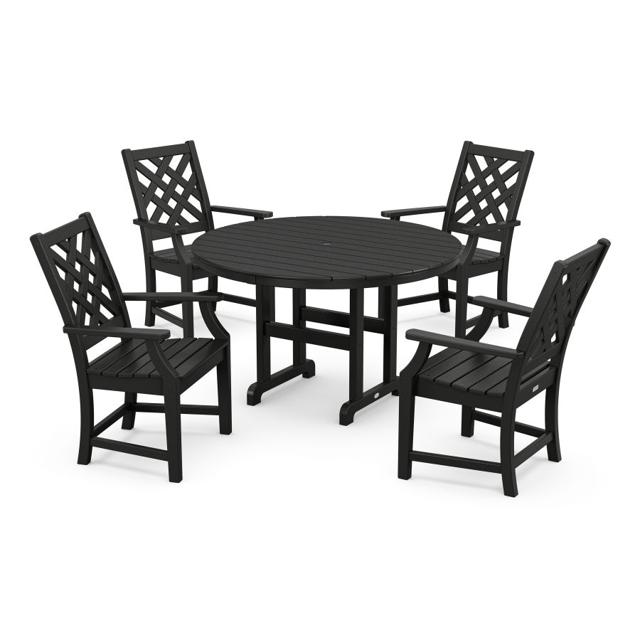 POLYWOOD Wovendale 5-Piece Round Farmhouse Dining Set in Black