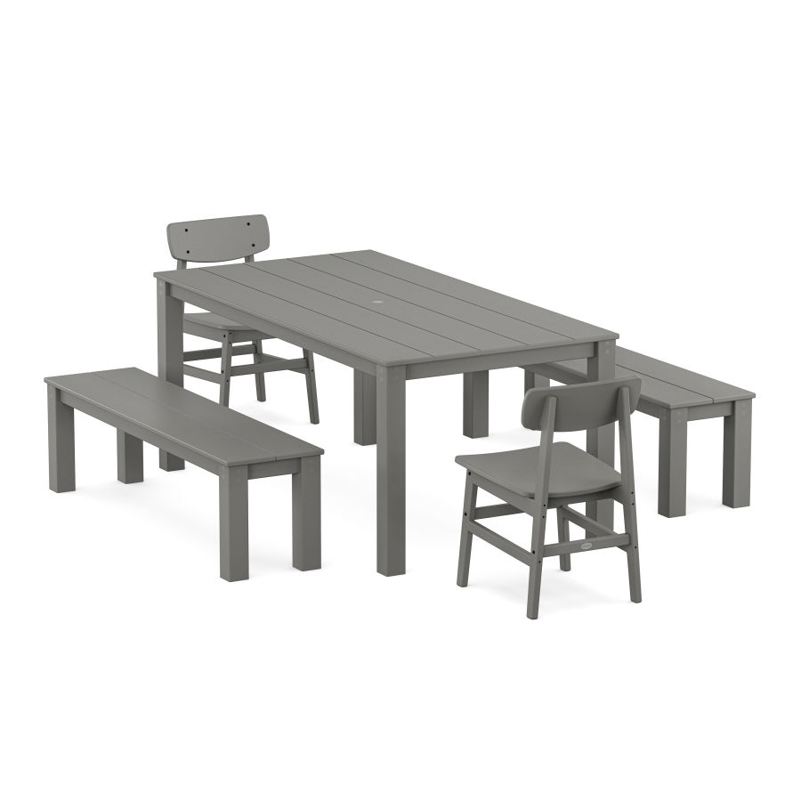 POLYWOOD Modern Studio Urban Chair 5-Piece Parsons Dining Set with Benches