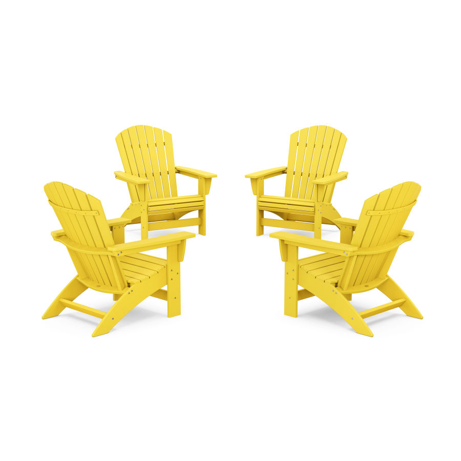 POLYWOOD 4-Piece Nautical Grand Adirondack Chair Conversation Set in Lemon