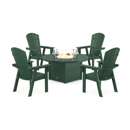 Nautical 4-Piece Curveback Upright Adirondack Conversation Set with Fire Pit Table in Green