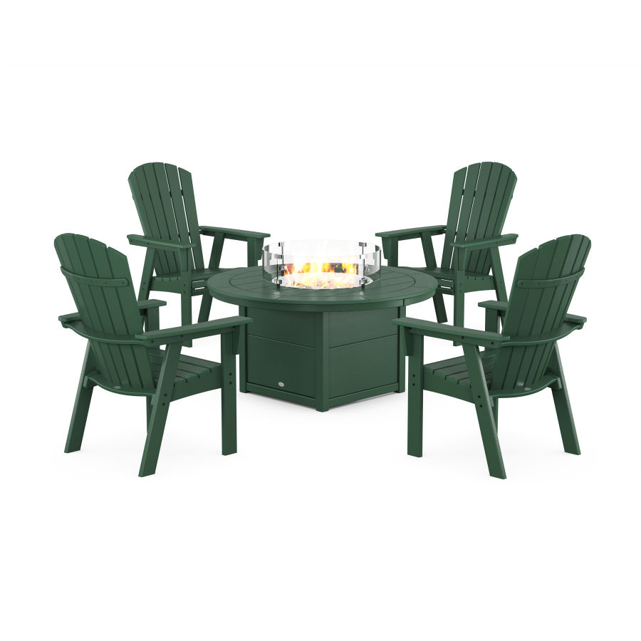 POLYWOOD Nautical 4-Piece Curveback Upright Adirondack Conversation Set with Fire Pit Table in Green