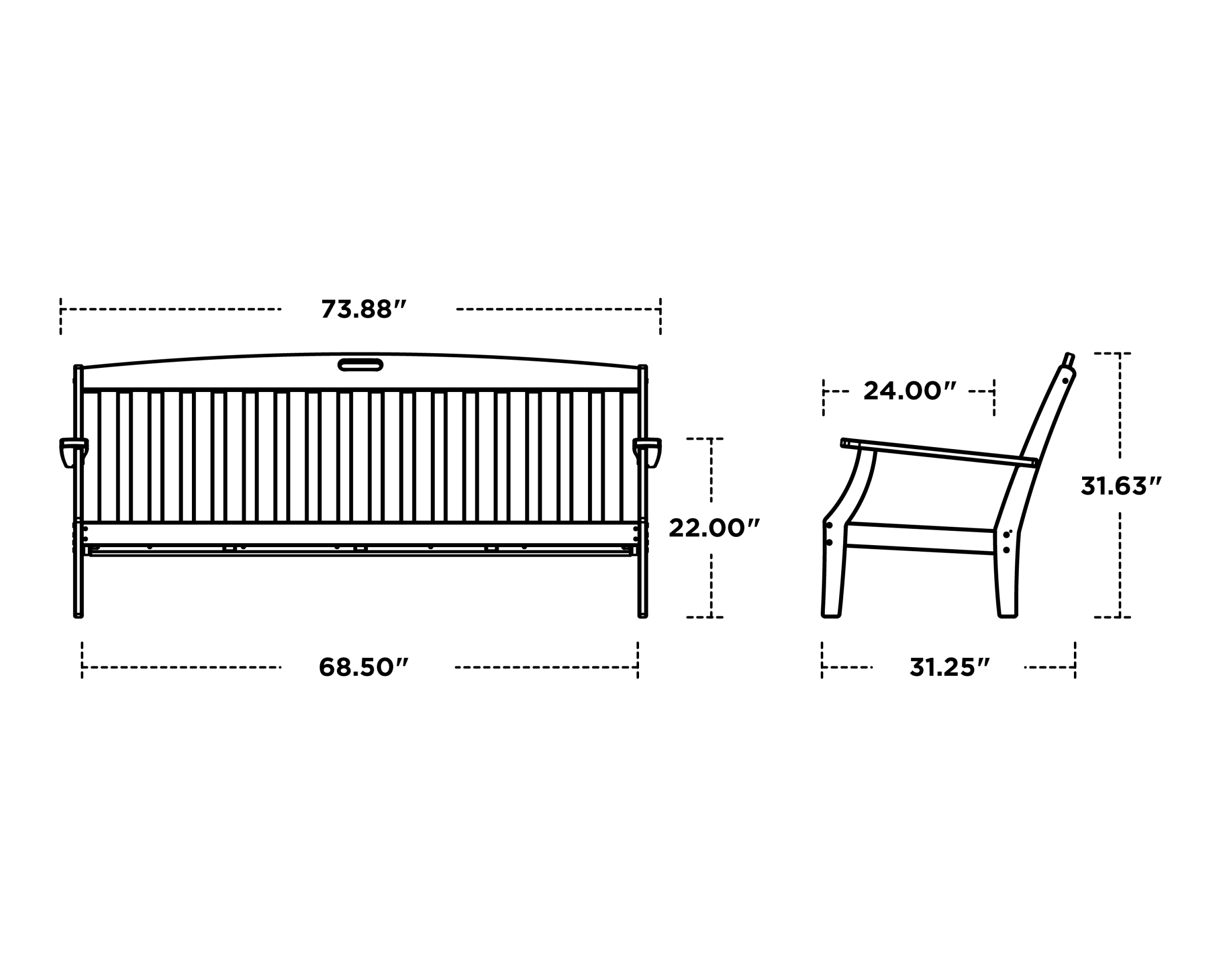 Dimensions for Yacht Club Deep Seating Sofa