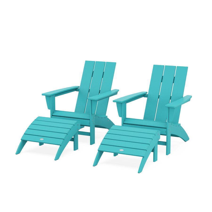 POLYWOOD Modern Adirondack Chair 4-Piece Set with Ottomans in Aruba