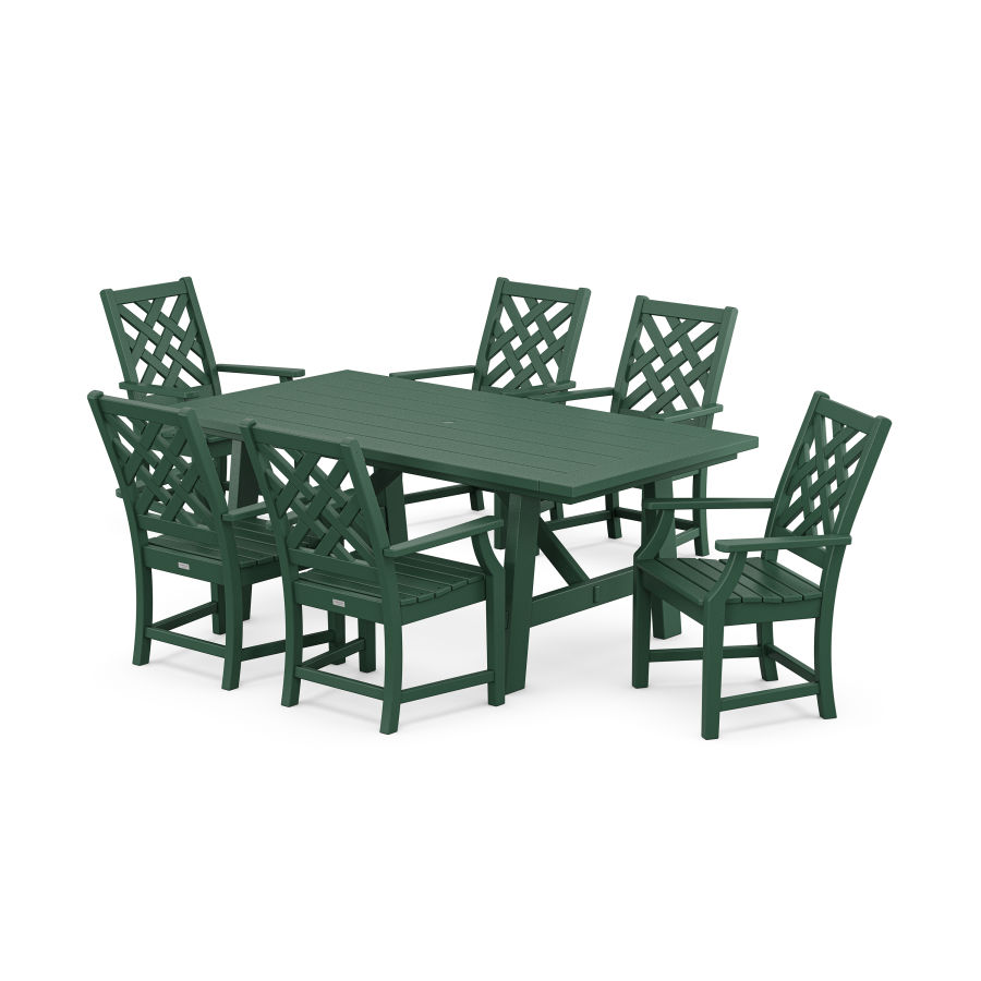 POLYWOOD Wovendale Arm Chair 7-Piece Rustic Farmhouse Dining Set in Green