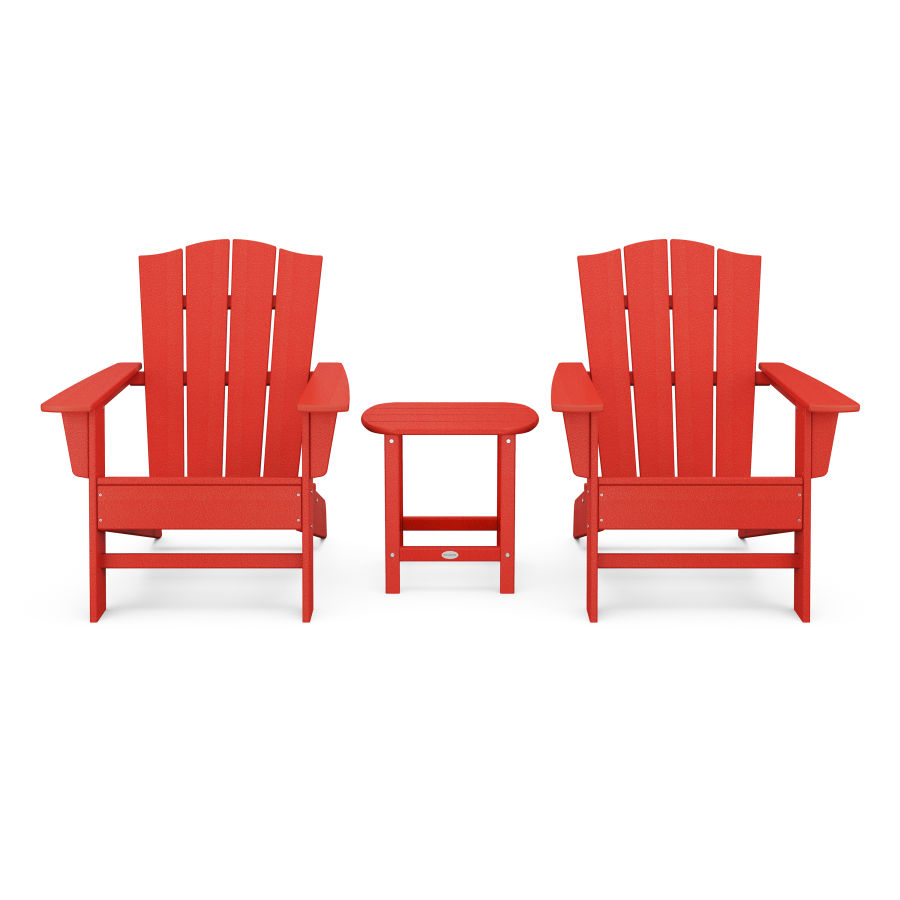POLYWOOD Wave 3-Piece Adirondack Chair Set with The Crest Chairs in Sunset Red