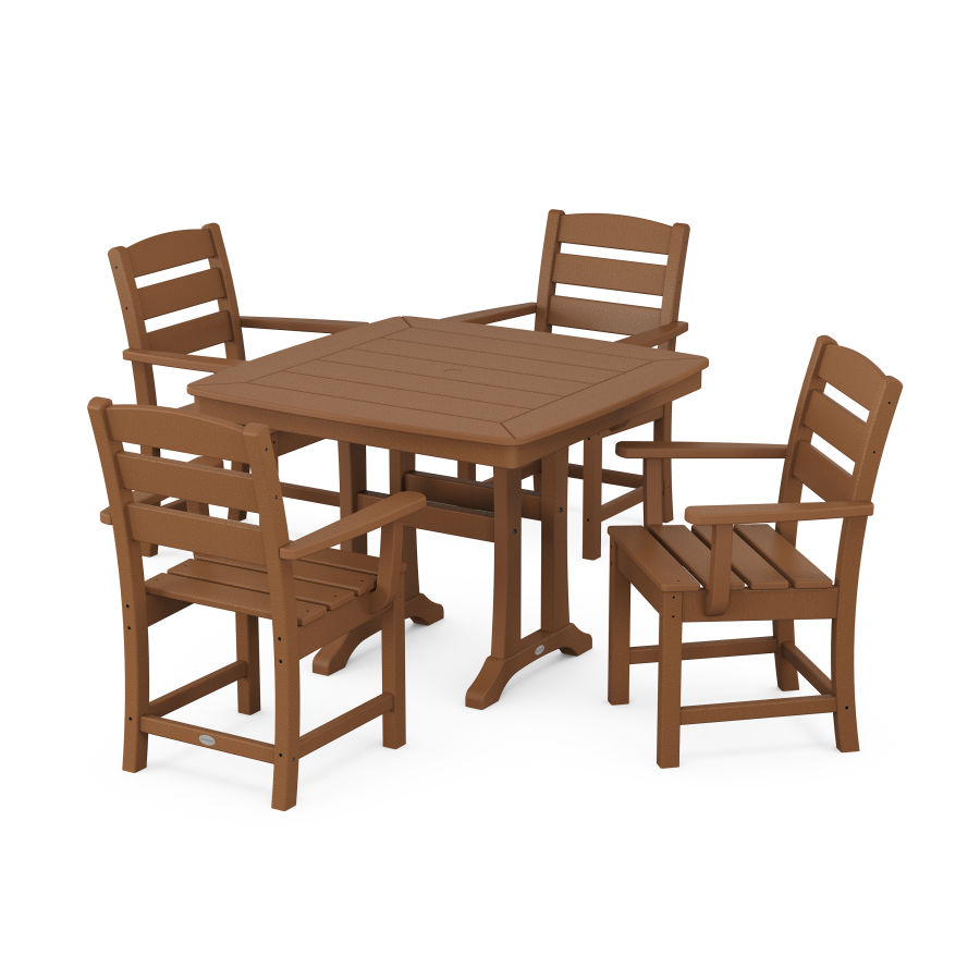 POLYWOOD Lakeside 5-Piece Dining Set with Trestle Legs in Teak