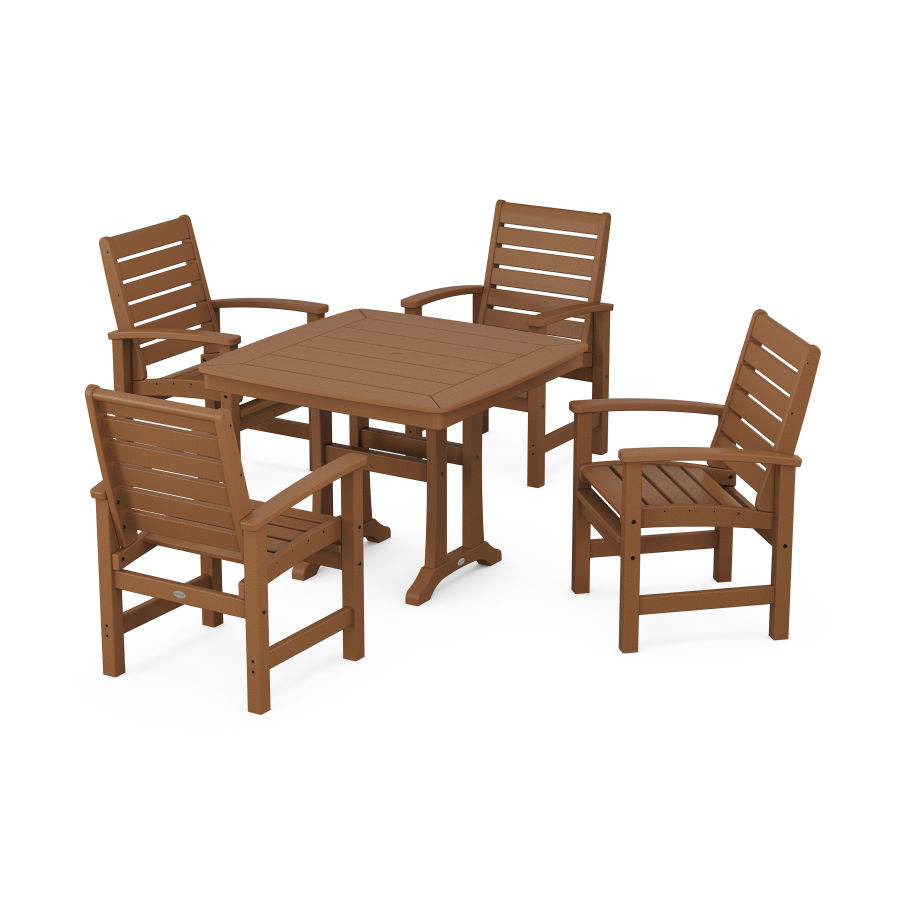 POLYWOOD Signature 5-Piece Dining Set with Trestle Legs in Teak