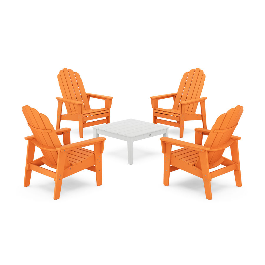 POLYWOOD 5-Piece Vineyard Grand Upright Adirondack Chair Conversation Group in Tangerine / White