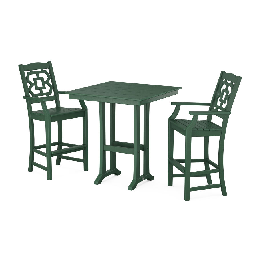 POLYWOOD Chinoiserie 3-Piece Farmhouse Bar Set with Trestle Legs in Green