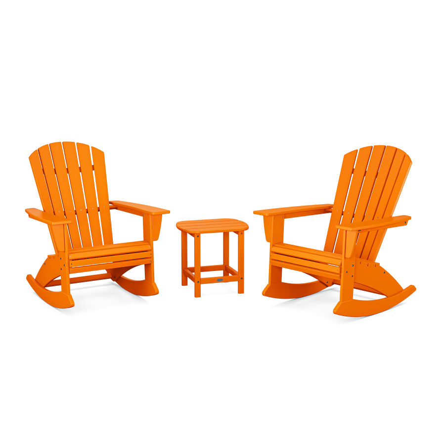 POLYWOOD Nautical Curveback 3-Piece Adirondack Rocking Chair Set in Tangerine