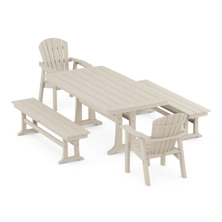 Seashell 5-Piece Dining Set with Trestle Legs in Sand