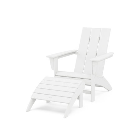 Modern Adirondack Chair 2-Piece Set with Ottoman in White