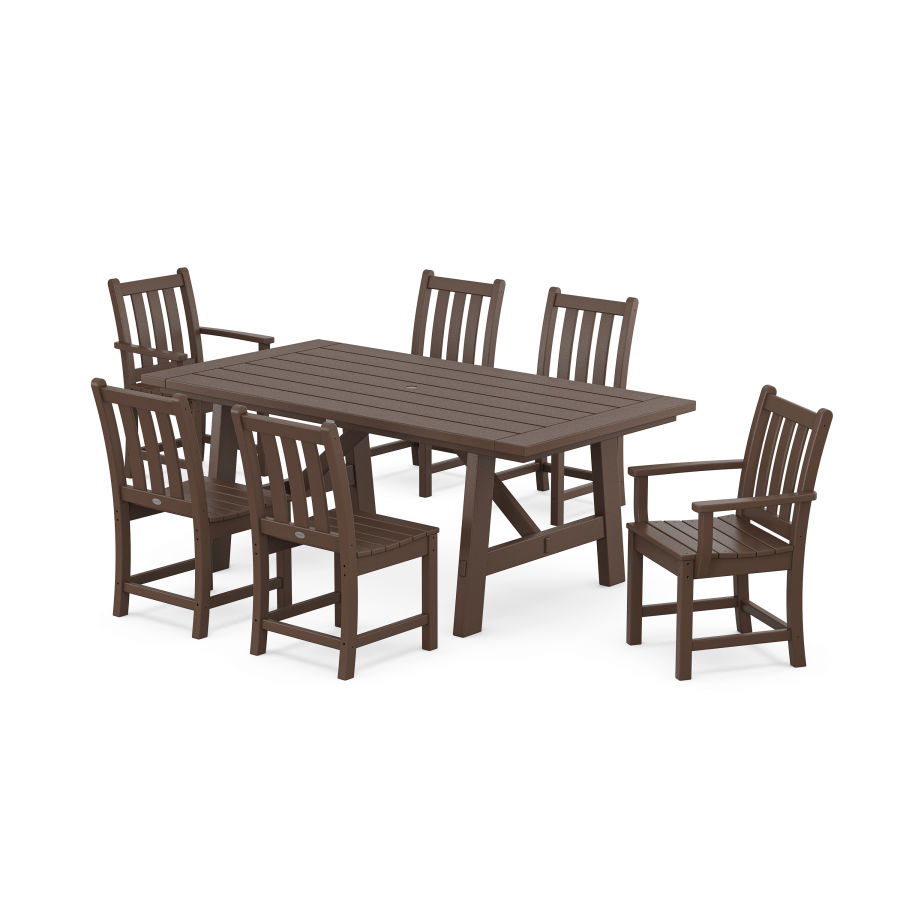POLYWOOD Traditional Garden 7-Piece Rustic Farmhouse Dining Set With Trestle Legs in Mahogany
