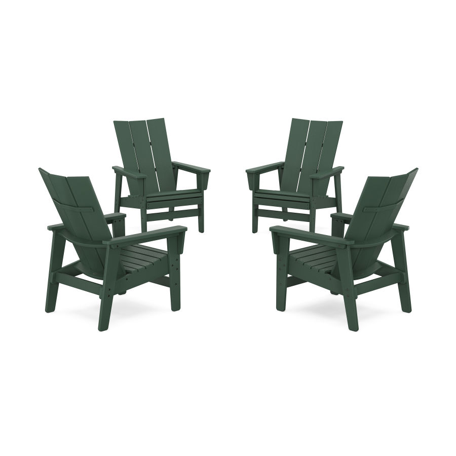 POLYWOOD 4-Piece Modern Grand Upright Adirondack Chair Conversation Set in Green