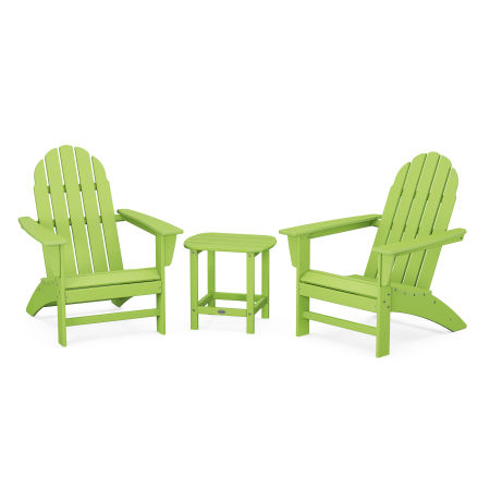 POLYWOOD Vineyard 3-Piece Adirondack Set with South Beach 18" Side Table in Lime