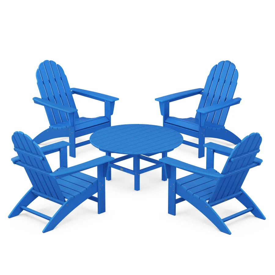 POLYWOOD Vineyard 5-Piece Adirondack Chair Conversation Set in Pacific Blue