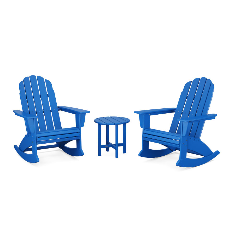 POLYWOOD Vineyard Curveback 3-Piece Adirondack Rocking Chair Set in Pacific Blue