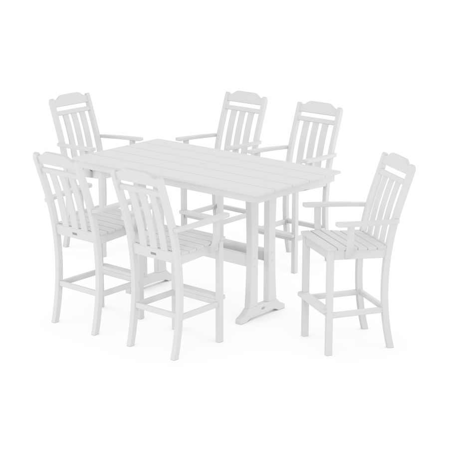 POLYWOOD Country Living Arm Chair 7-Piece Farmhouse Bar Set with Trestle Legs in White