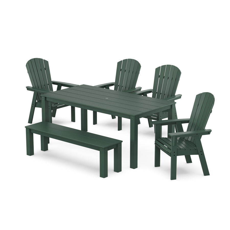 POLYWOOD Nautical Curveback Adirondack 6-Piece Parsons Dining Set with Bench in Green