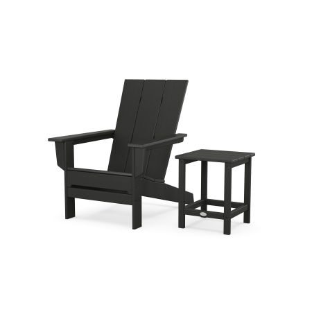 POLYWOOD Modern Studio Adirondack Chair with Side Table in Black