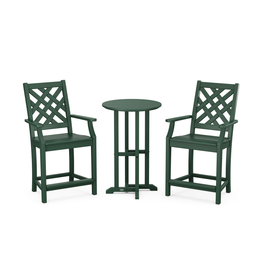 POLYWOOD Wovendale 3-Piece Farmhouse Bistro Counter Set in Green