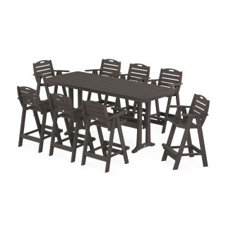 POLYWOOD Nautical 9-Piece Bar Set with Trestle Legs in Vintage Finish