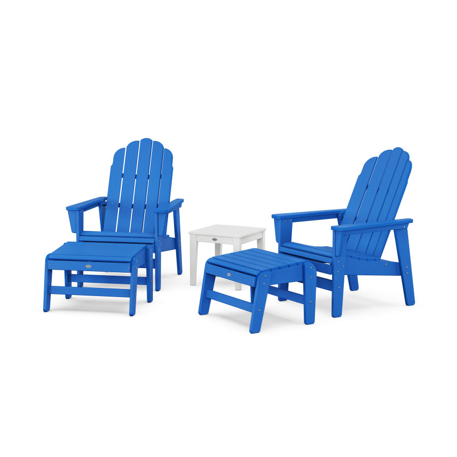 POLYWOOD 5-Piece Vineyard Grand Upright Adirondack Set with Ottomans and Side Table in Pacific Blue / White