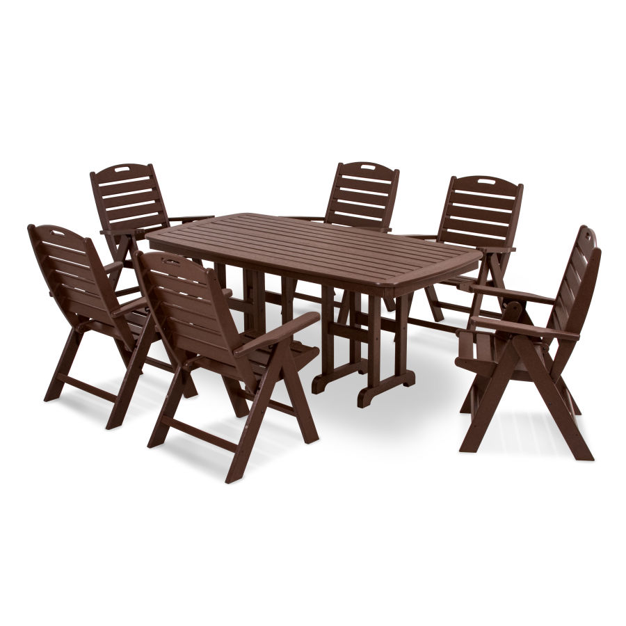 POLYWOOD Nautical Folding Chair 7-Piece Dining Set in Mahogany