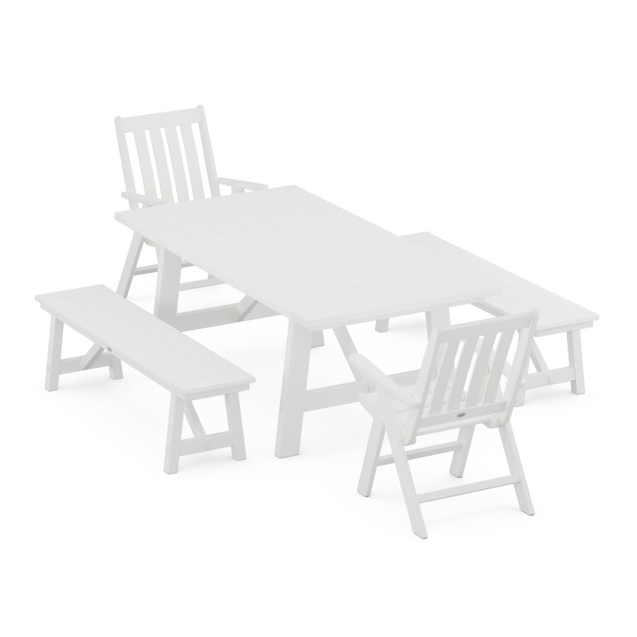 POLYWOOD Vineyard Folding 5-Piece Rustic Farmhouse Dining Set With Trestle Legs in White