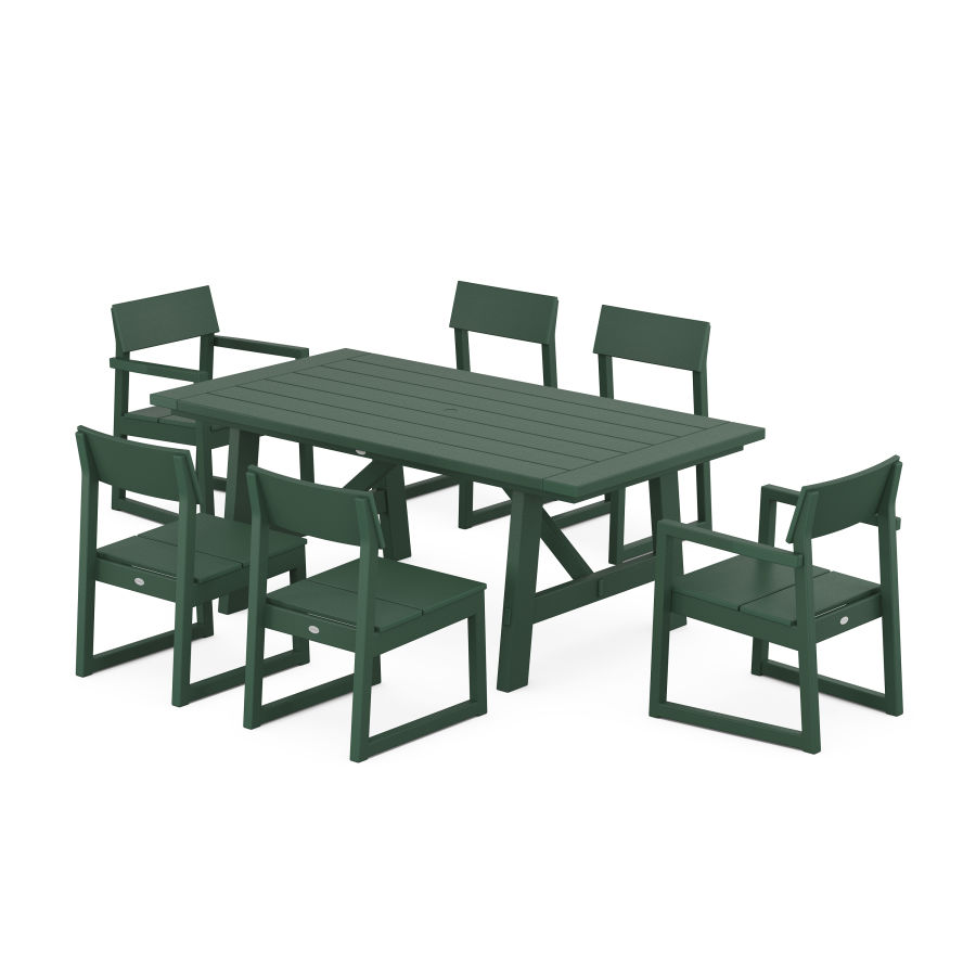 POLYWOOD EDGE 7-Piece Rustic Farmhouse Dining Set With Trestle Legs in Green