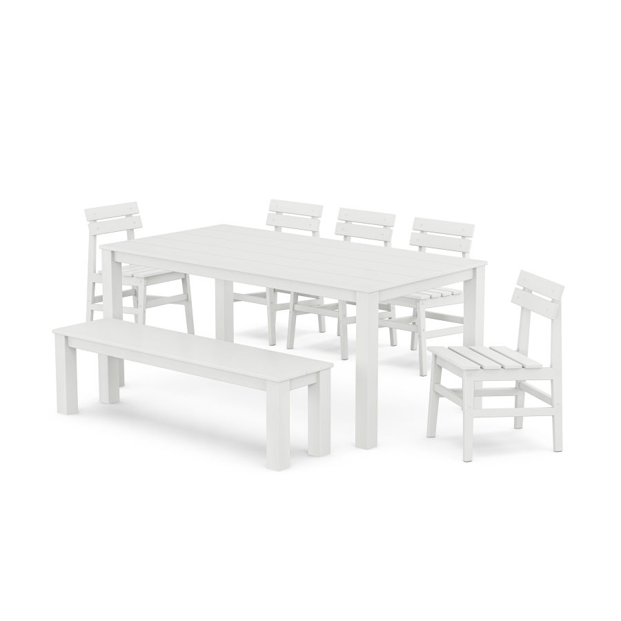 POLYWOOD Modern Studio Plaza Chair 7-Piece Parsons Dining Set with Bench in White