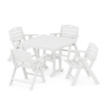 Nautical Lowback 5-Piece Farmhouse Dining Set in White