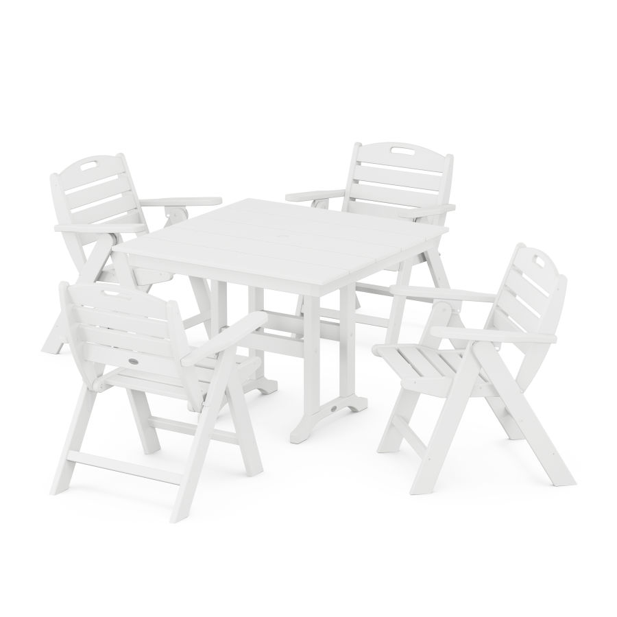 POLYWOOD Nautical Folding Lowback Chair 5-Piece Farmhouse Dining Set in White