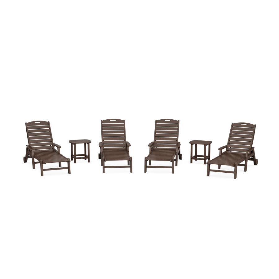 POLYWOOD Nautical Chaise 6-Piece Set with Arms & Wheels in Mahogany