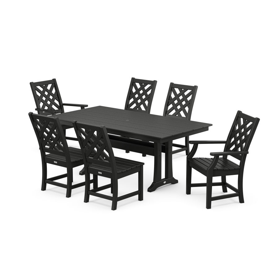 POLYWOOD Wovendale 7-Piece Farmhouse Dining Set with Trestle Legs in Black