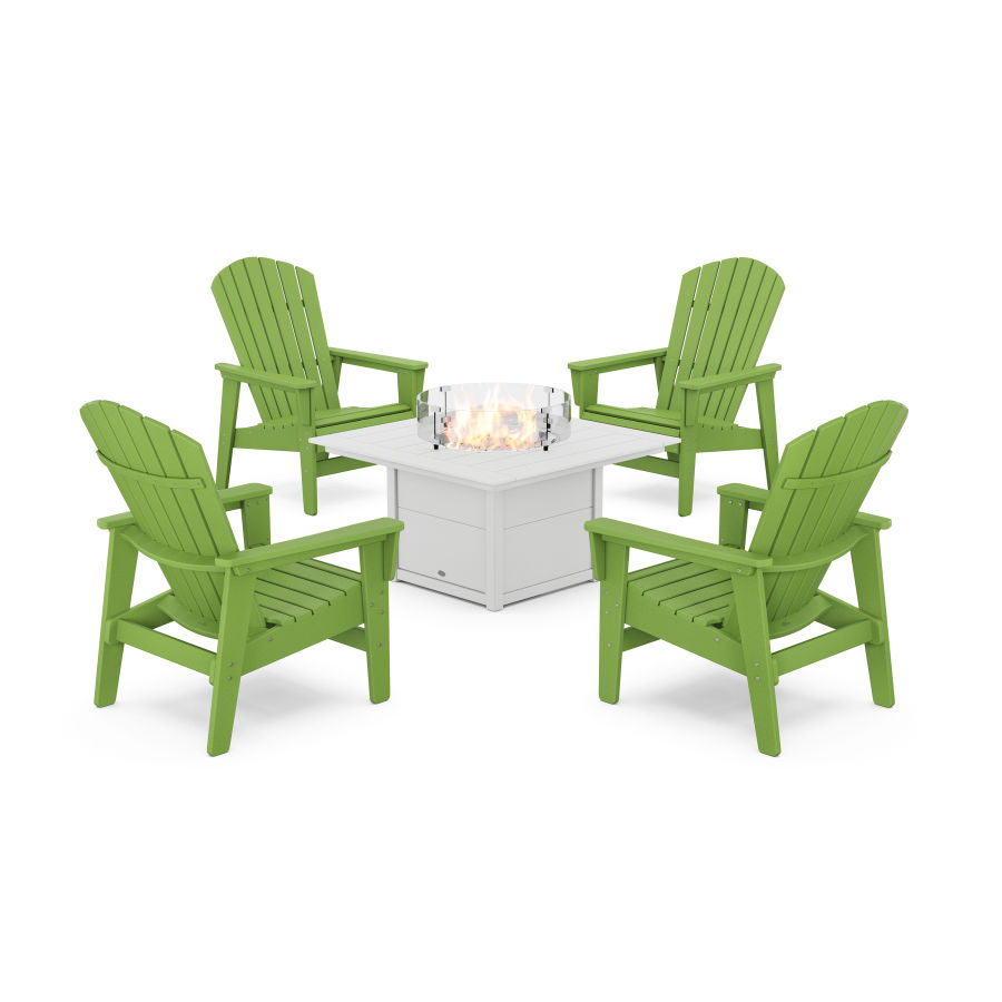 POLYWOOD 5-Piece Nautical Grand Upright Adirondack Conversation Set with Fire Pit Table in Lime / White