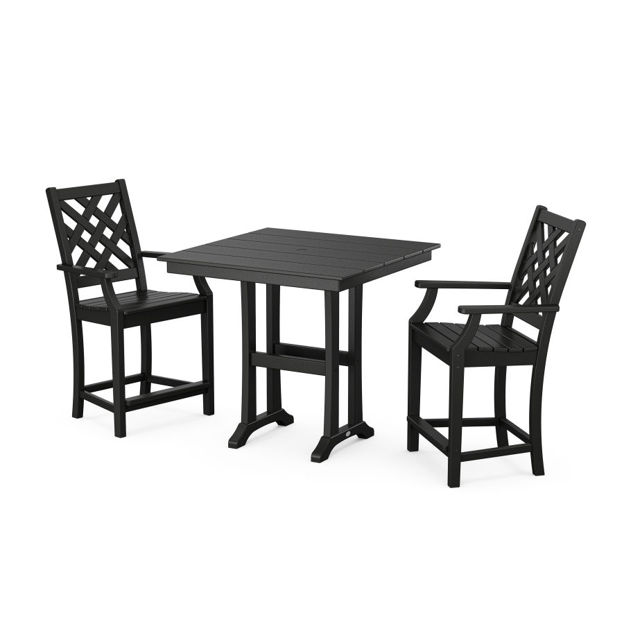 POLYWOOD Wovendale 3-Piece Farmhouse Counter Set with Trestle Legs in Black